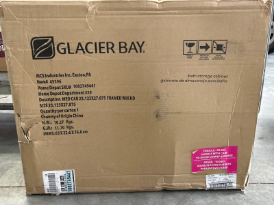 NEW Glacier Bay Bath Storage Cabinet (White), Surface Mount, 23.1&rdquo; W x 5.5&rdquo; D x 27.8&rdquo; H, 1 Adjustable Shelf, Satin Nickel Hardware, Concealed Adjustable Hinges