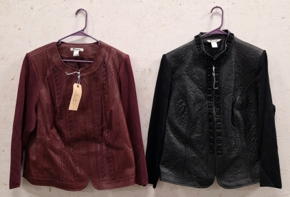 Gorgeous Burgundy Women&rsquo;s Leather & Rayon/Nylon Dressy Jacket with Intricate Details (2XL) and Embroidered Women&rsquo;s Leather & Rayon/Nylon Dressy Jacket (2XL)