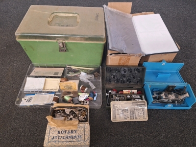Vintage Sewing Box With Vintage Sewing Machine Parts And More