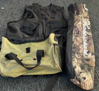 Fishing Mesh Vest, Cabela’s Bag, and Fishing Pole Bag