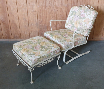 Metal-Framed Patio Chair and Ottoman