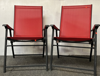 2 Red Folding Lounge Chairs