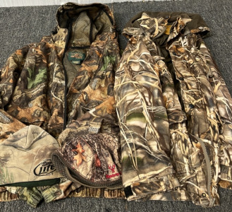 Duck Unlimited Men M Jacket, Miller Lite & Hunt Worth beanies and Mad Dog Gear XL Jacket