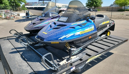1995 Arctic Cat and 1999 Skidoo Summit Snowmobile Duo with Trailer