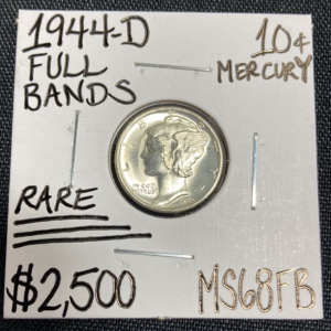 1944-D MS68FB RARE Full Bands Mercury Dime