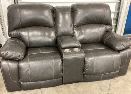 Gray Leather 2-Seat Electric Recliner Couch - Works!