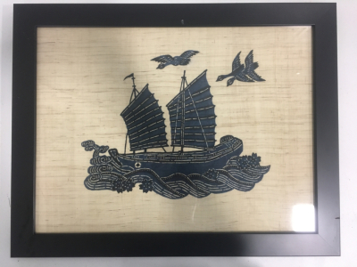 Framed Sailing Ship Art on Canvas/Fabric 22 3/8&rdquo; x 17 3/4&rdquo;