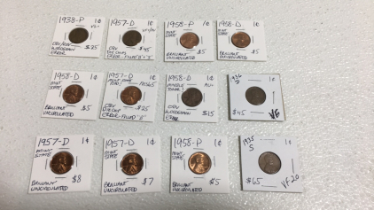 (12) 1935-1958 Various Mint Mark Wheat Pennies Including A 1935-S Penny!!