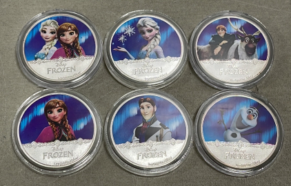 Set Of (6) Disney “Frozen” Characters New Zealand Elizabeth II On Rear, Collectible Coins