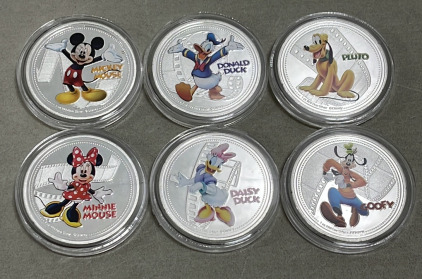 Set Of (6) Disney “Mickey Mouse” Characters New Zealand Elizabeth II On Rear, Collectible Coins