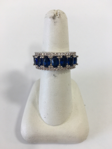 Size 7 Oval Cut Faceted Blue Sapphire .925 Ring