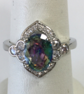 Size 7 Oval Cut Faceted Mystic Rainbow Topaz .925 Ring