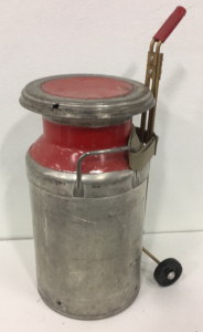 Vintage Metal 20” Tall Milk Can Jug With Matching Lid And Cart