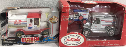 (1) True Value 2000 Collectable 1913 Model T Banks 2pcs Die Cast Coin Bank 1:43 & 1:25 Scale (1) Golden Classic Pepsi Cola Tanker Truck Gift Bank Special Edition Diecast Metal