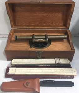 Vintage Level Transit Survey in Wooden Box With 2 Slide Rulers