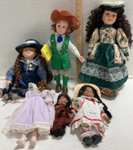 (6) Assorted Porcelain Dolls Including Official Girl Scout