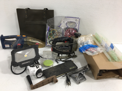 (1) Husky Shop Light (1) Calibrator in Box (1) Sears Craftsman Auto Scroller Saw and more