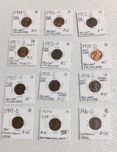 (12) 1916-1957 Various Mint Mark Wheat Pennies Including 1916-D Woodgrain Error Penny!!