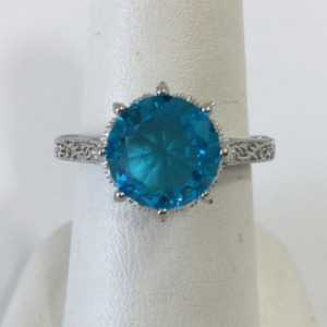 Size 8 Lt. Blue Topaz Round Cut Faceted .925 Ring