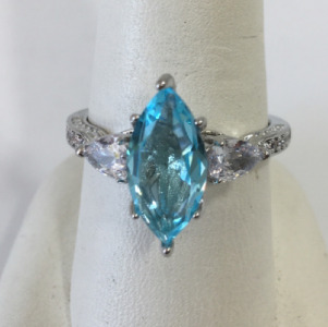 Size 9 Aquamarine Aqua Blue .925 Ring