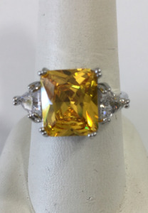 Size 9 Faceted Yellow Citrine .925 Ring