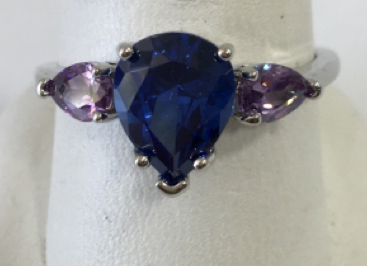 Size 10 Blue Sapphire & Amethyst .925 Ring