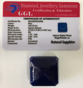 160.20 Cts. Large Certified Natural Blue Sapphire Square Cut Faceted