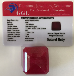 148.35 Cts. Large Certified Red Ruby Square Cut Faceted