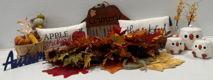 (3) Owl Jars (2) Fall Pillows & More Fall Decor!