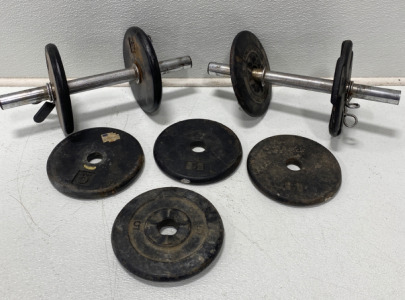 (8) Five Pound Weight Plates (2) Bars