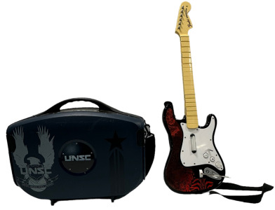 (1) Rockband Guitar (1) UNSC Gaems Monitor