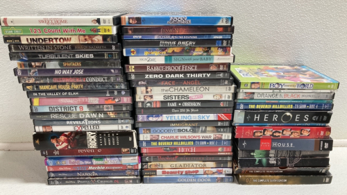 (50) Assorted DVD Movies, (13) Assorted Seasons of TV Shows