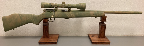 SAVAGE MK II 22 LR RIFLE WITH SCOPE AND CUSTOM CAMO FINISH— 2572053; PLEASE INSPECT