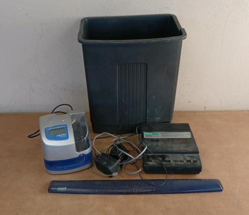 Trash Bin, Time Clock, and Answering Machine