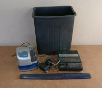 Trash Bin, Time Clock, and Answering Machine