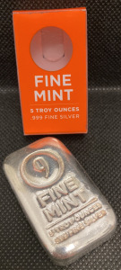 FINE MINT 5 TROY OUNCE .999 FINE SILVER BAR &mdash; VERIFIED AUTHENTIC