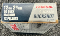 FEDERAL CLASSIC SHOTSHELLS 12 GAUGE 00 BUCK MAGNUM 12 PELLETS 5 SHOTS - 3