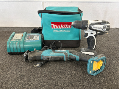 MAKITA RECIPROCATING SAW AND DRILL WITH CHARGER, NO BATTERY, PLEASE INSPECT
