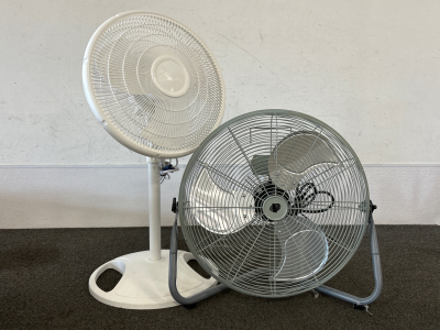 3-SPEED FLOOR FAN (WORKS GREAT) AND GALAXY STANDING FAN (DOES NOT POWER ON) PLEASE INSPECT