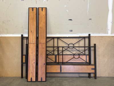 QUEEN SIZE METAL AND WOOD BED FRAME-PLEASE INSPECT