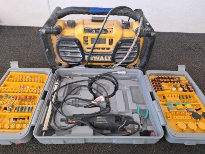 DREMMEL KIT WITH DEWALT SHOP STEREO AND CHARGING STATION