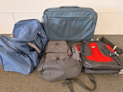 SAMSONITE CANVAS SUITCASE, 2 BACKPACKS AND A DUFFLE BAG