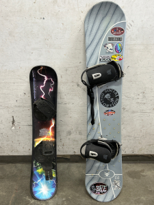 2 SNOWBOARDS ( 1 YOUTH, 1 ADULT), VISION BOARDING BOOTS (MEN&rsquo;S 13), SNOW PANTS INCLUDING A PAIR OF OVERALLS (BOTH XL), JACKET (L), GLOVES AND CARRYING CASE FOR ADULT BOARD.