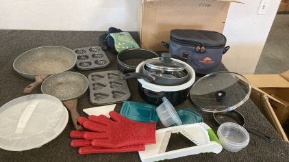 KITCHEN GOODS, POTS PANS AND MORE - PLEASE INSPECT