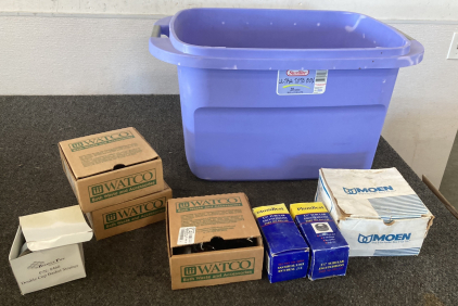 TUB OF PLUMBING/SINK PARTS, DRAINS, PIPES, FAUCET, AND MORE; PLEASE INSEPCT