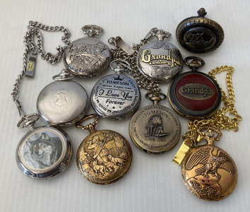 (10) MEN&rsquo;S DECORATIVE POCKETWATCHES. &ldquo;TO MY SON, #1DAD, GRANDPA AND MORE&rdquo;; PLEASE INSPECT