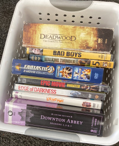 DEADWOOD SEASON 1, DOWNTOWN ABBEY SEASONS 1,2, AND 3, AND MORE DVD'S; PLEASE INSPECT