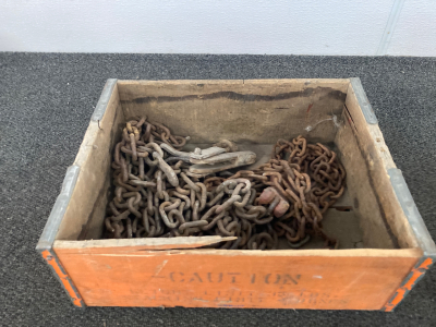 WOOD CRATE WITH HEAVY DUTY CHAIN; PLEASE INSPECT