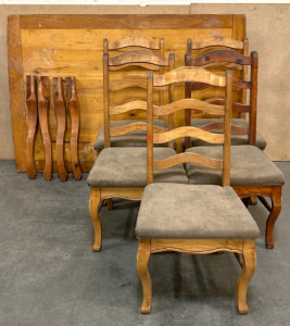 WOOD DINING TABLE WITH CHAIRS - REQUIRES ASSEMBLY - TABLE SIZE- 67&rdquo;x 46-1/2&rdquo;x 31&rdquo;; PLEASE INSPECT