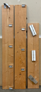 (3) LARGE WOOD PLANKS WITH BRACKETS - (2)-11”x 79” (1)- 11”x 62-3/4”; PLEASE INSPECT